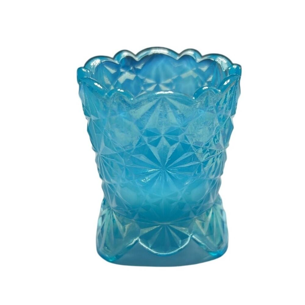VTG Degenhart Blue Opalescence Daisy Button Toothpick Holder 2.5" Tall
